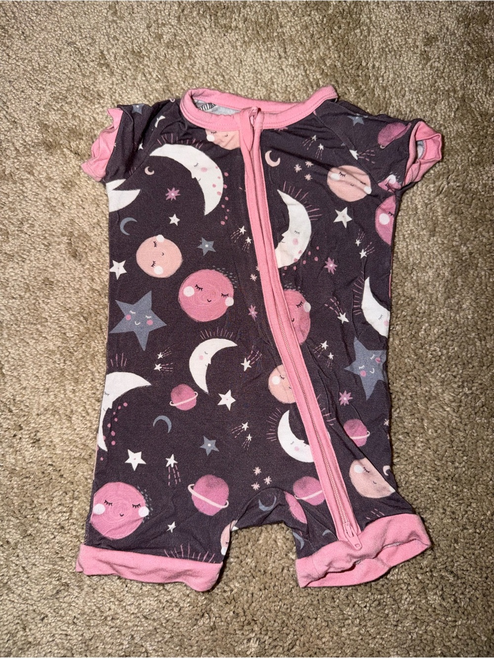 Little Sleepies Pink and Purple Moon & Planet Short Sleeve One-Piece